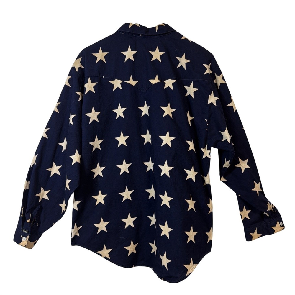 Brooks & Dunn Button Down Shirt Women Large Navy Blue Star Print Western 90s USA - Picture 8 of 11